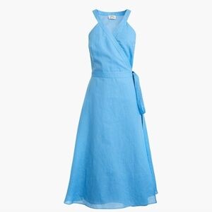 J.Crew Linen wrap dress Tropical Blue Size Small